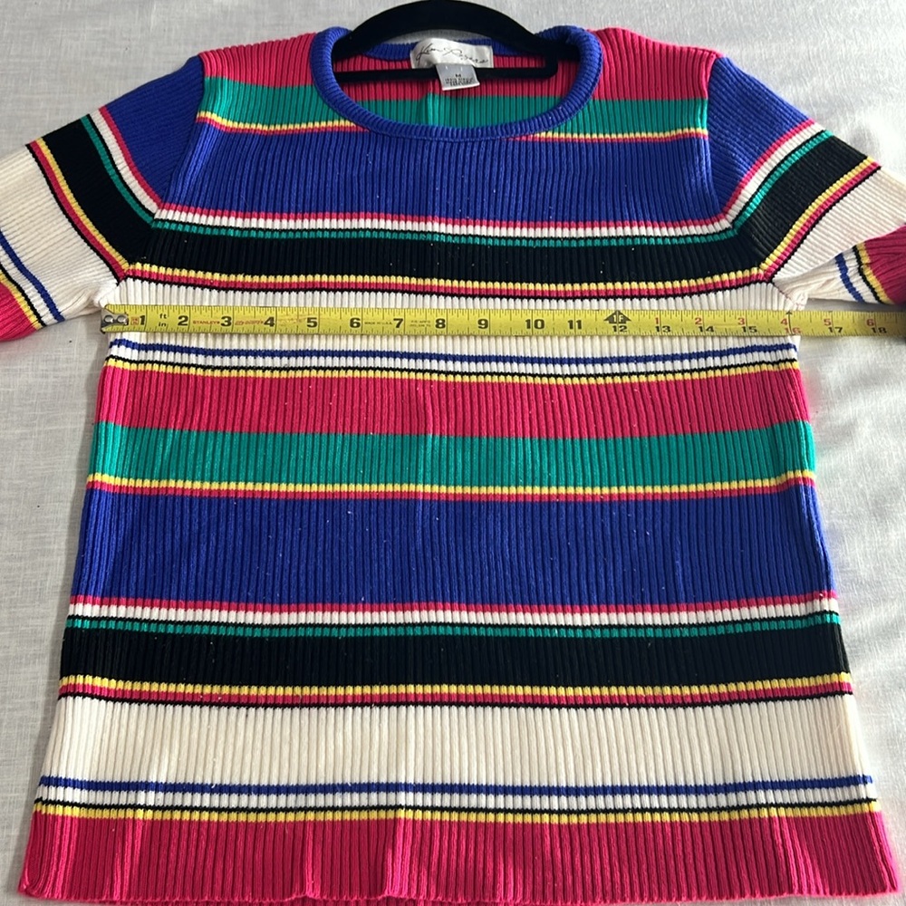 🌞 Kim Rogers colorful striped short sleeve round neck ribbed sweater women M - Picture 9 of 16